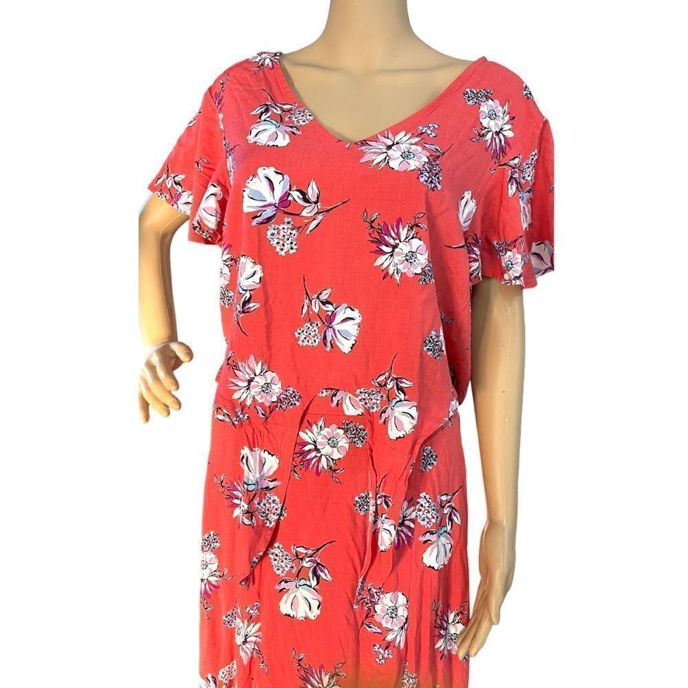 2 PC Set NOBO Red Floral High Low Long Skirt & Cropped Top Large Elastics waist